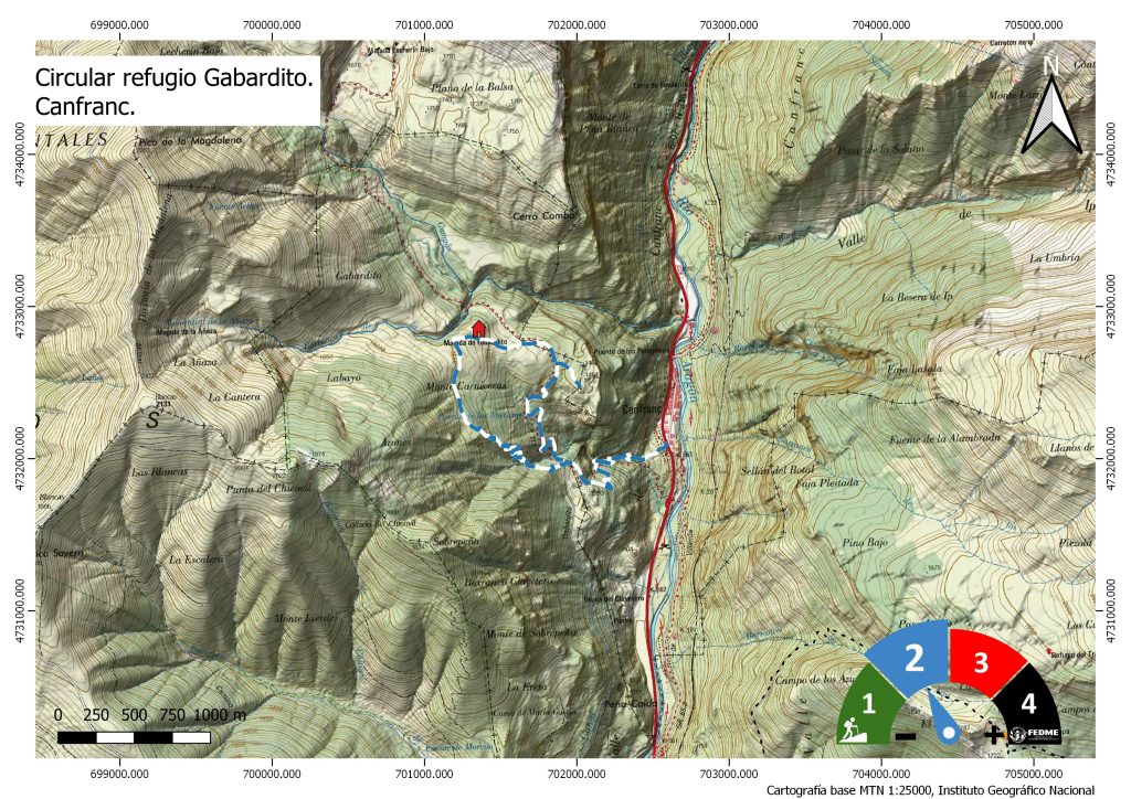 Mapa, circular refugio de Gabardito